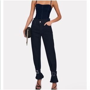 New WeWoreWhat Paperbag Straight Ankle Stretch Buckle dark jeans women - Size 27